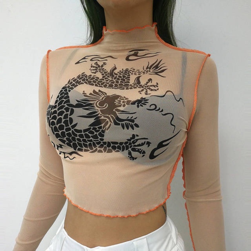 Sheer Chinese dragon long sleeve